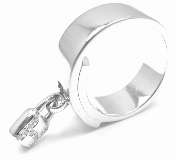 Authentic! Hermes 18k White Gold Diamond "H" Lock… - image 8