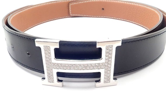 HERMES Logo Constance Reversible H Buckle Belt Leather #72 Black Brown  85JG262