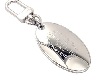 Authentic Louis Vuitton LV Large Stainless Steel Luggage Tag Key Chain CK 1100