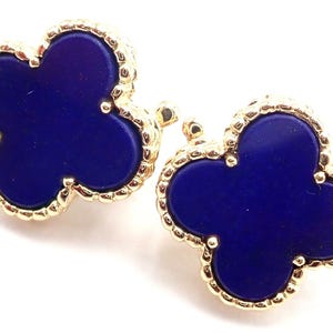 Van Cleef & Arpels 18k Yellow Gold Vintage Alhambra Blue Lapis Earrings Paper