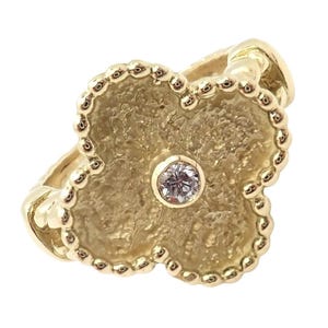 Authentic! Van Cleef & Arpels Vintage Alhambra 18k Yellow Gold Diamond Ring 4.75