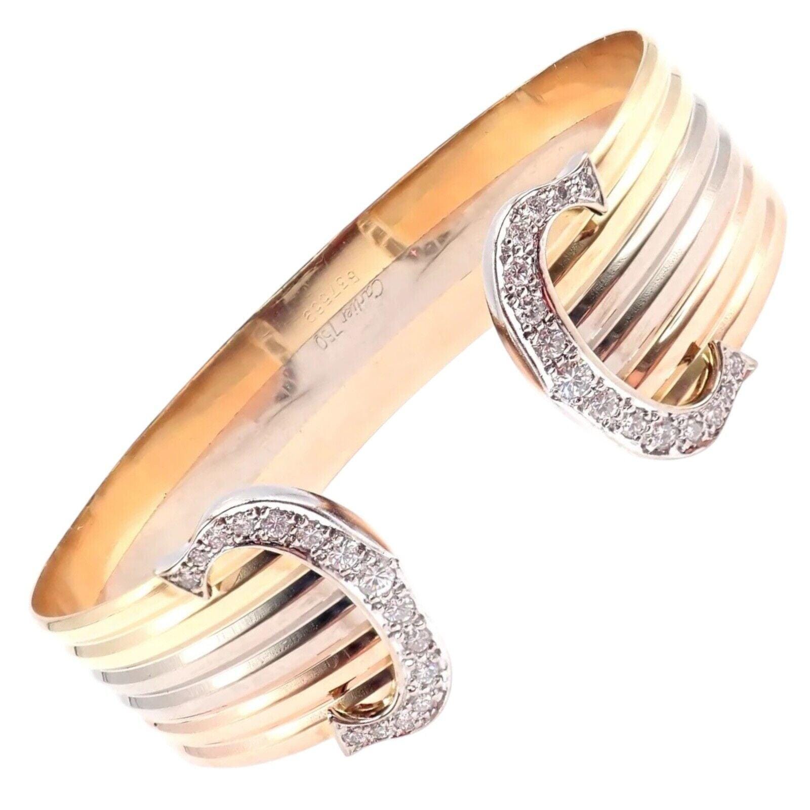 Cartier ゴールド バングル ダイヤモンド付き 本物！カルティエ 18K トリカラーゴールド ダイヤモンド ダブルC