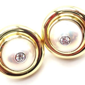 Authentic Tiffany & Co Picasso 18k Yellow Gold Diamond Mabe Pearl Earrings Paper