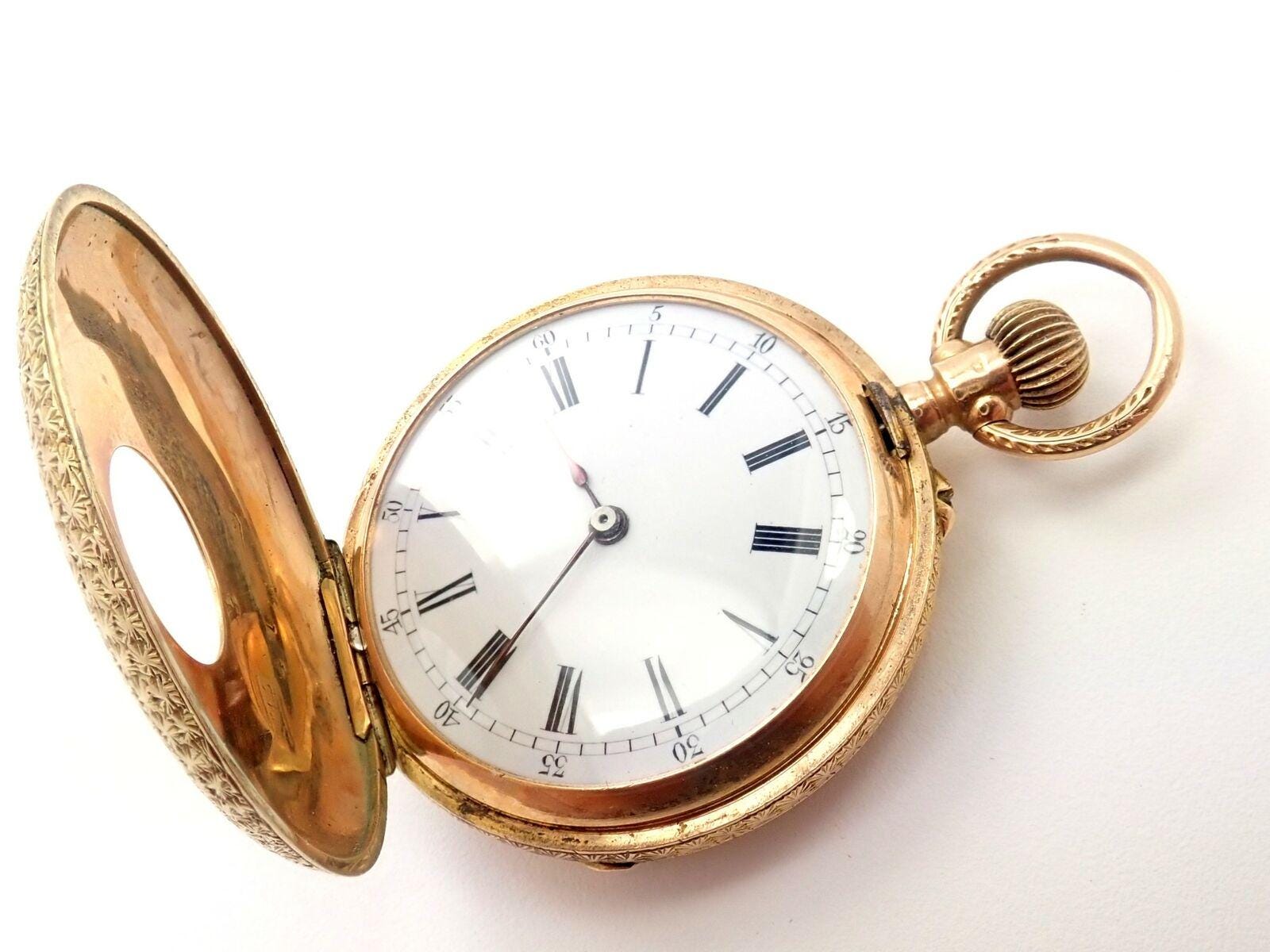 Vintage! Swiss 14k Yellow Gold Ladies Pocket Watch 33mm High 