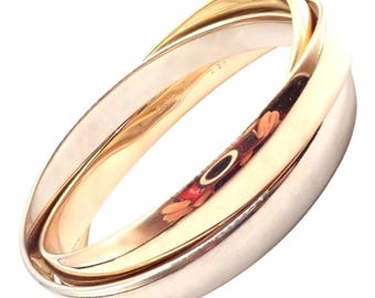 Authentic! Cartier 18k Tricolor Gold 101.5 Grams Rolling Trinity Bangle Bracelet