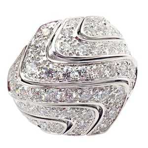 Rare! Authentic Cartier 18k White Gold Diamond Waves Large Ring