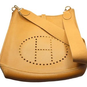 Authentisch! Hermes Evelyne aus natürlichem Tan Clemence Leder GM Handtasche