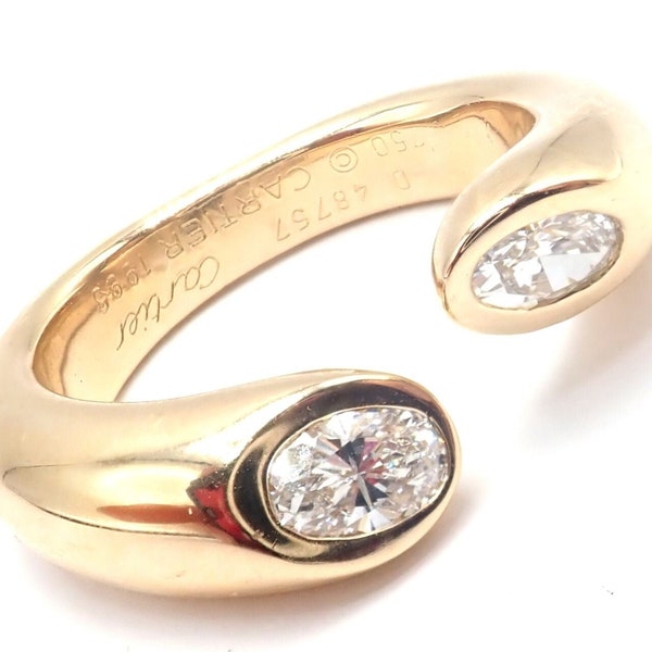 Cartier 18k Yellow Gold Diamond Ellipse Deux Tetes Croisees Bypass Band Ring