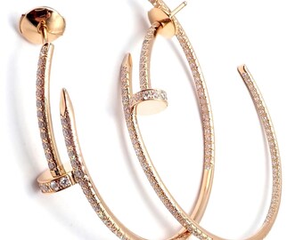 Authentic! Cartier Juste un Clou 18k Rose Gold Diamond Nail Hoop Earrings Paper