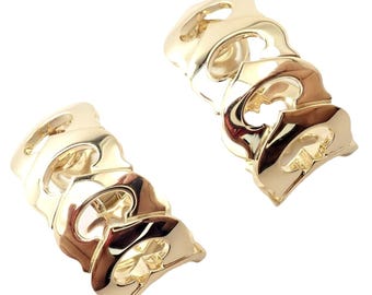 Authentic! Cartier 18k Yellow Gold Signature C De Cartier Large Hoop Earrings