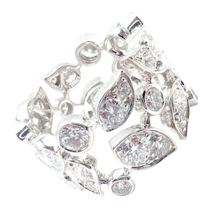 Authentic! Cartier 18k White Gold Diamond Leaf Wide Band Ring Size 53
