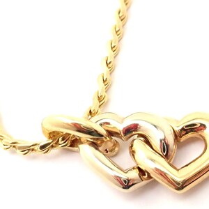 Authentic! Cartier 18k Yellow White Gold Double Heart Pendant S Chain Necklace