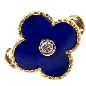 Van Cleef & Arpels Alhambra 18k Yellow Gold Lapis Lazuli Diamond Ring Sz 5.75