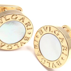 Authentic! Bvlgari Bulgari 18k Yellow Gold Mother Of Pearl Cufflinks