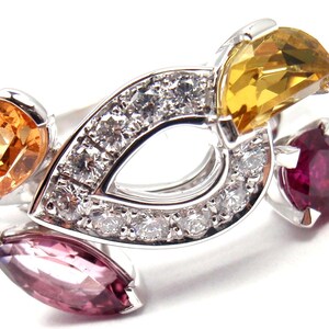 Authentic CARTIER Sorbet 18k White Gold Diamond Tourmaline Sapphire Ring Size 50
