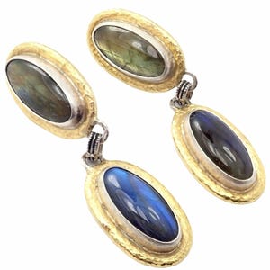Authentic! Gurhan Hammered Sterling Silver 24k Gold Labradorite Earrings