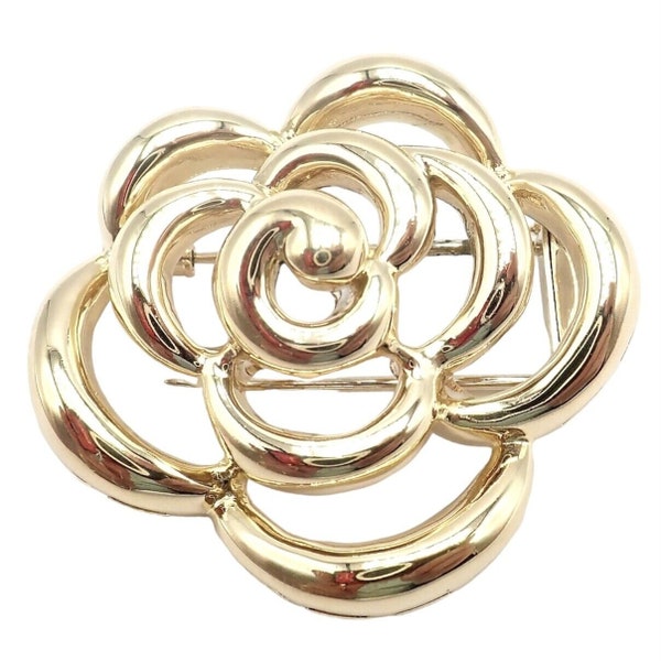 Authentic Van Cleef & Arpels 18k Yellow Gold Camellia Flower Pin Brooch 1998