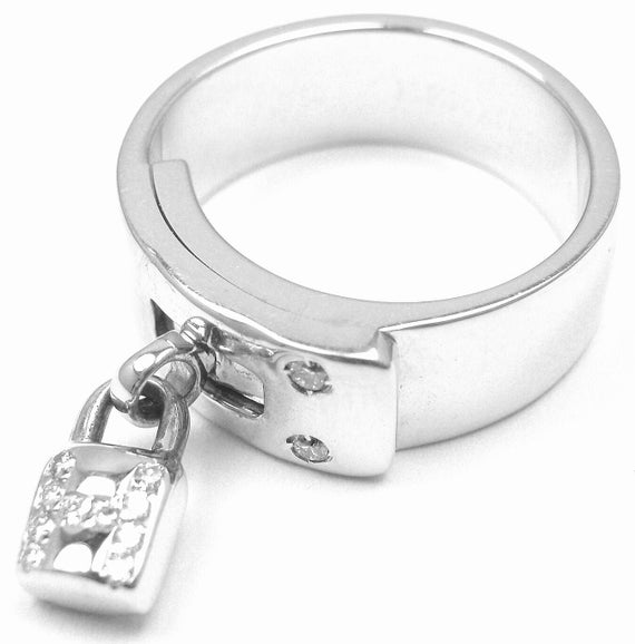 Authentic! Hermes 18k White Gold Diamond "H" Lock… - image 1