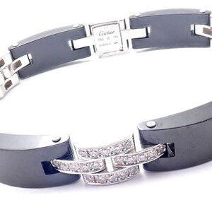 Autentico! Bracciale Cartier Maillon Panthère in oro bianco 18 carati con maglie in ceramica e diamanti.