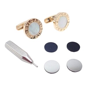 Authentic! Bvlgari Bulgari 18k Yellow Gold Multicenter Cufflink Kit Set
