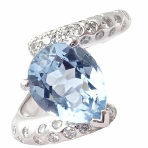 Authentic! Chanel Comete Star 18k White Gold Diamond 2.25ct Aquamarine Ring