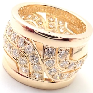 ¡Auténtico! Anillo Cartier de oro amarillo de 18 quilates con diamantes y banda ancha. Talla 51 (EE. UU.) 5 3/4