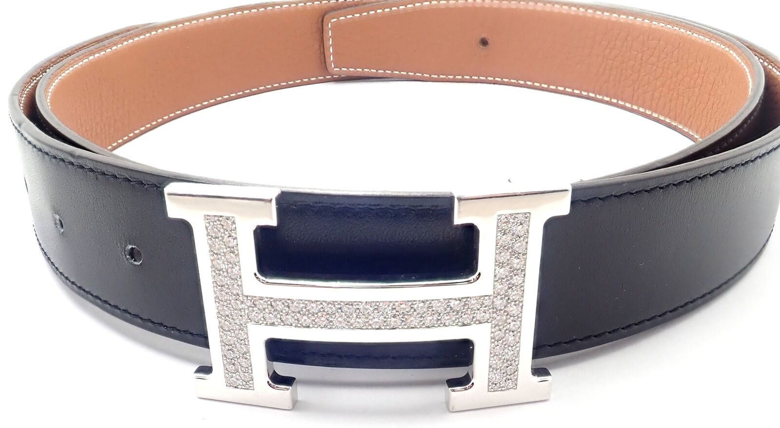 Hermes So Black Box Leather Belt H Constance 32 mm Reversible to Brown 85
