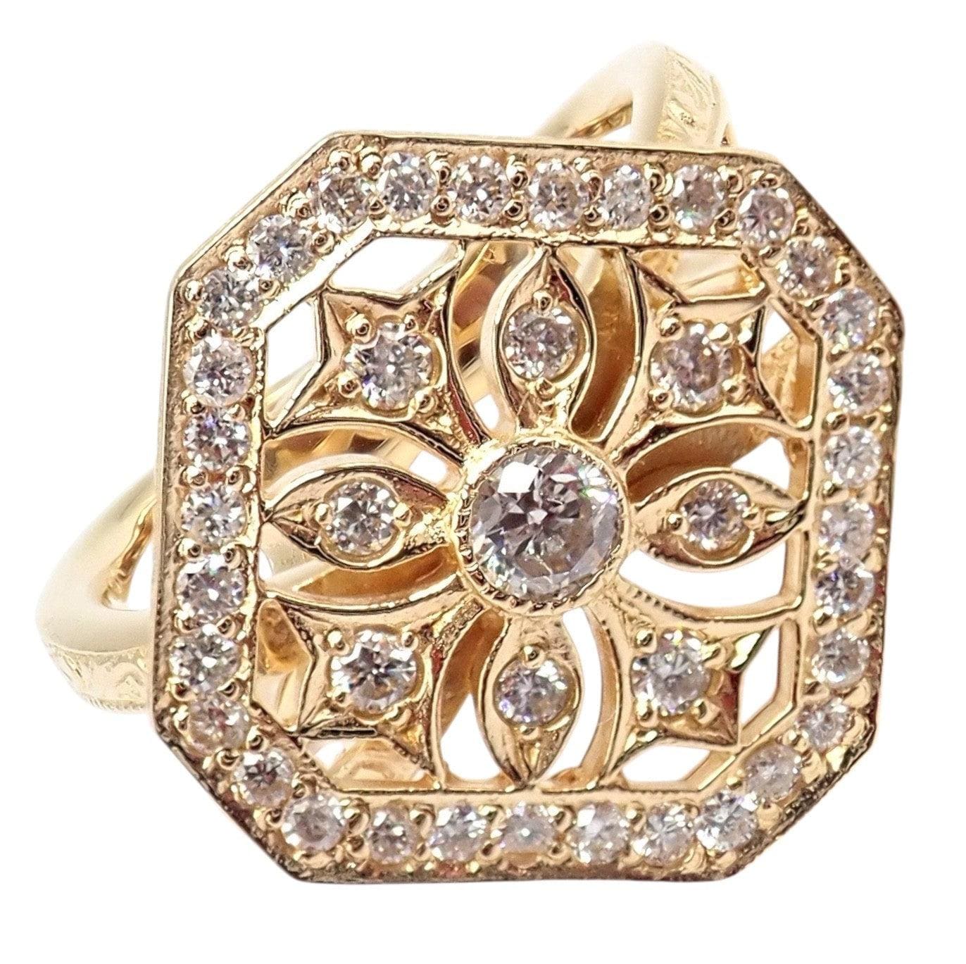 Authentic Loree Rodkin 18k Yellow Gold Diamond Gothic Cross Ring