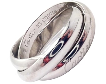 Authentic! Cartier 18k White Gold Trinity Band Ring Size 53 US 6.25