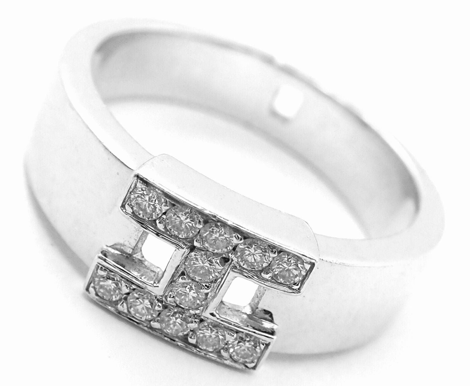 Authentic Hermes 18k White Gold Diamond H Band Ring Etsy Australia