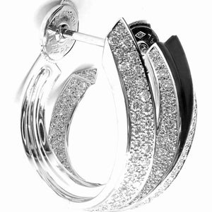 Authentic! Cartier Panthere 18k White Gold Diamond Onyx Hoop Earrings