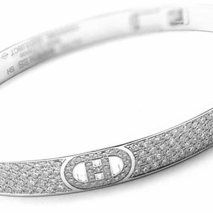 Authentic! Hermes H D'Ancre 18k White Gold Diamond Small Model Bangle Bracelet