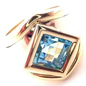 Authentic! Marina B 18k Yellow And White Gold Large Blue Topaz Ring