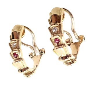Rare! Authentic Christian Dior 18k Yellow Gold Diamond Ruby Earrings