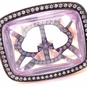 Rare! Authentic Hermes 18k Rose Gold Diamond Large Amethyst Ring