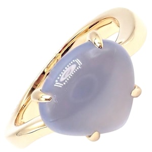 Authentic! Bulgari 18k Yellow Gold Mediterranean Eden Chalcedony Ring Size 5.75