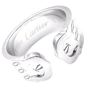 Authentic! Cartier Logo 18k White Gold Double C Motif Monogram Band Ring Sz 6.25