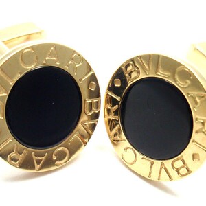 Authentic! Bulgari Bvlgari 18k Yellow Gold Black Onyx Cufflinks