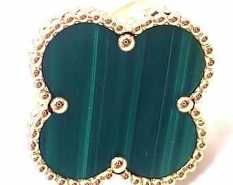 Authentic Van Cleef & Arpels Magic Alhambra 18k Yellow Gold Malachite Ring