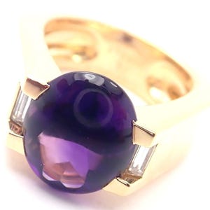 ¡Auténtico! Anillo de oro amarillo de 18 quilates con amatista y diamantes de Cartier Tankissi