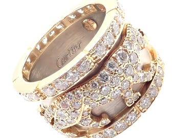Cartier Mahango Walking Panthere 18k Yellow White Gold Diamond Band Ring