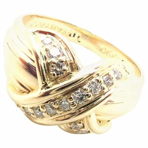 Authentic! Tiffany & Co 18k Yellow Gold Diamond Signature X Band Ring
