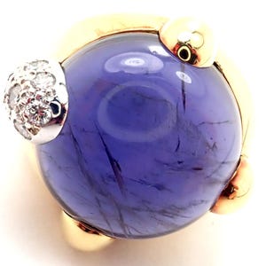 Authentic! Pomellato Griffe 18k Yellow Gold Diamond Large Iolite Ring