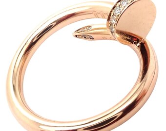 Authentic! Cartier Juste Un Clou 18k Rose Gold Diamond Nail Band Ring Size 53