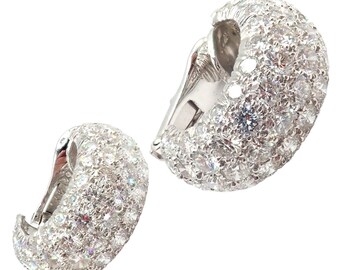 David Webb Platinum 18k White Gold 10ct Diamond Hoop Earrings