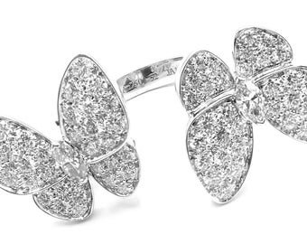 Van Cleef & Arpels 18k White Gold Diamond Two Butterfly Between Finger Ring