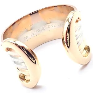 Authentic! Cartier 18k Tri-Color Gold Double C Band Ring Size 4.5