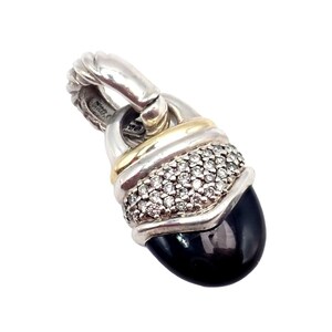David Yurman 18k Yellow Gold + Silver Onyx Diamond Acorn Pendant