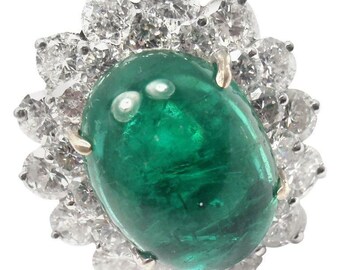 Authentic Craig Drake 18k White Gold Large 10.97ct Emerald Diamond Cocktail Ring