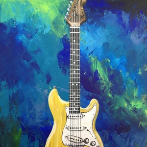 FREE SHIPPING Made to Order gallery canvas hand painted acrylic on canvas guitar Strat style wall art electric guitar custom musical
